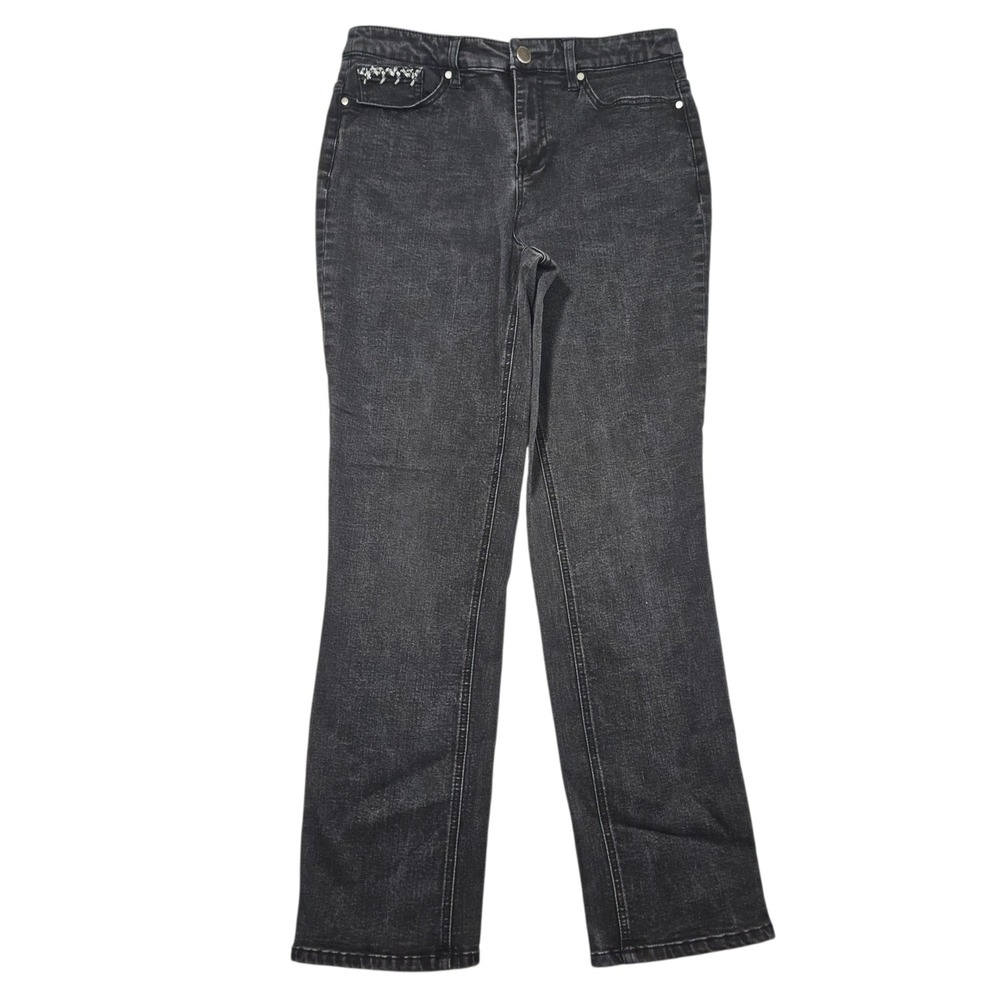 Christopher & Banks Embellished Straight Leg Jeans Black Wash Sz 6